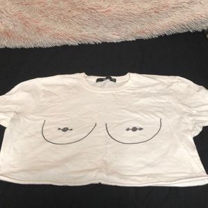 White crop top, self cut.